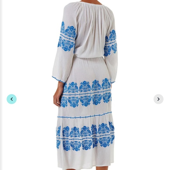 Melissa Odabash Ellie Embroidered Long Sleeves Belted Midi Dress - Picture 3 of 12